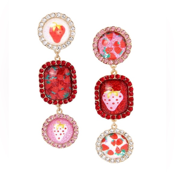 Betsey Johnson Jewelry - NWT BETSEY JOHNSON MISMATCHED STRAWBERRY DANGLE EARRINGS RED/PINK/GOLD